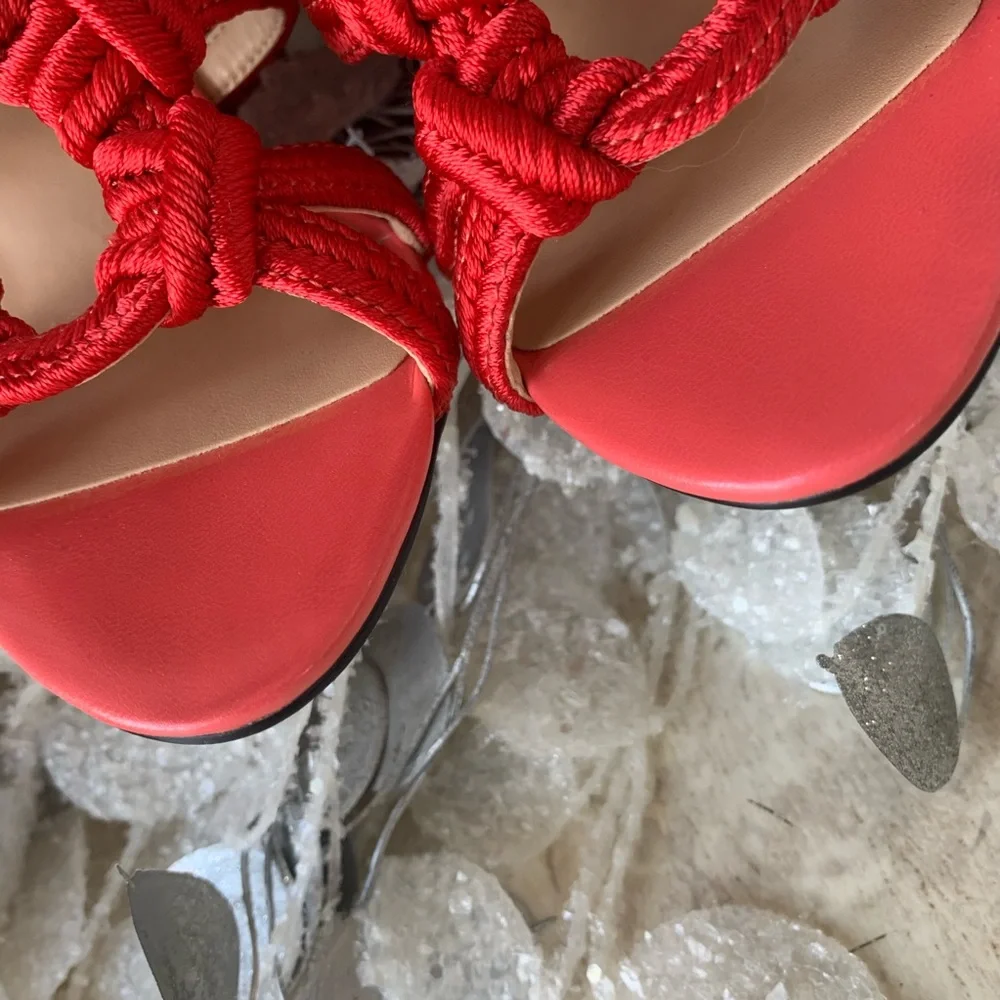 CAbi Red Knotted Strap Heeled Sandals